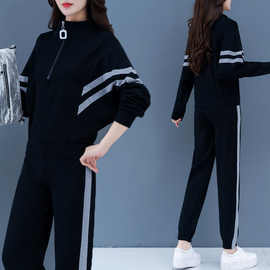 妈妈秋装新款大码女装宽松长袖半立领卫衣运动服两件套休闲套装春