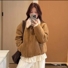 2025冬季新款韩系羊羔毛翻领短外套女装宽松显瘦保暖美拉德风夹克