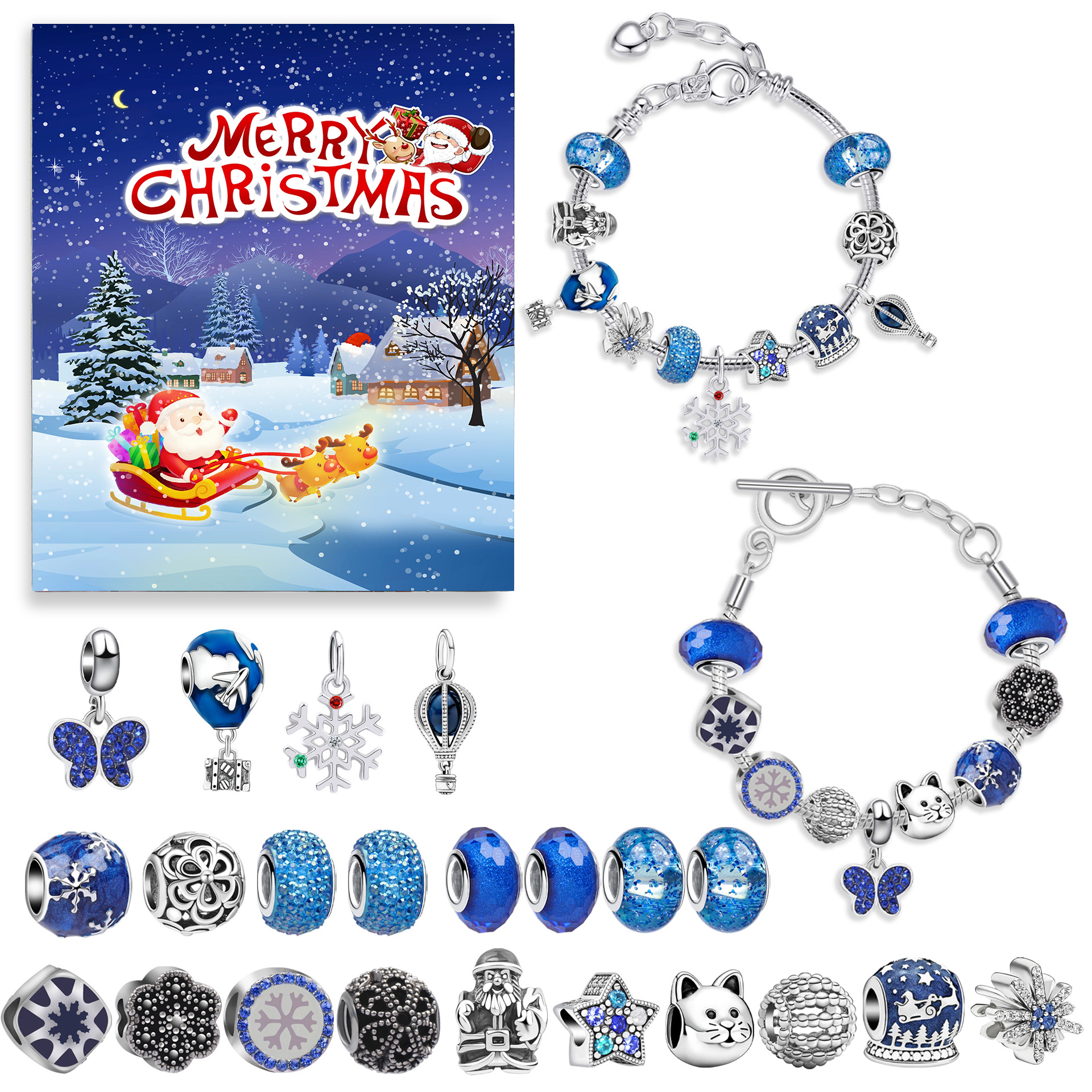Christmas Jewelry Making New Blue Christmas Sleigh Blind Box Set DIY Santa Claus Creative Gift Card Blessing_voghion.com