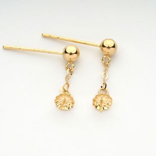 18K Gold DIY Accessories Korean Style Small Gold Ball with Chain Tassel Single Chain Earrings Empty Support Au750 Accessories Factory Direct Sales