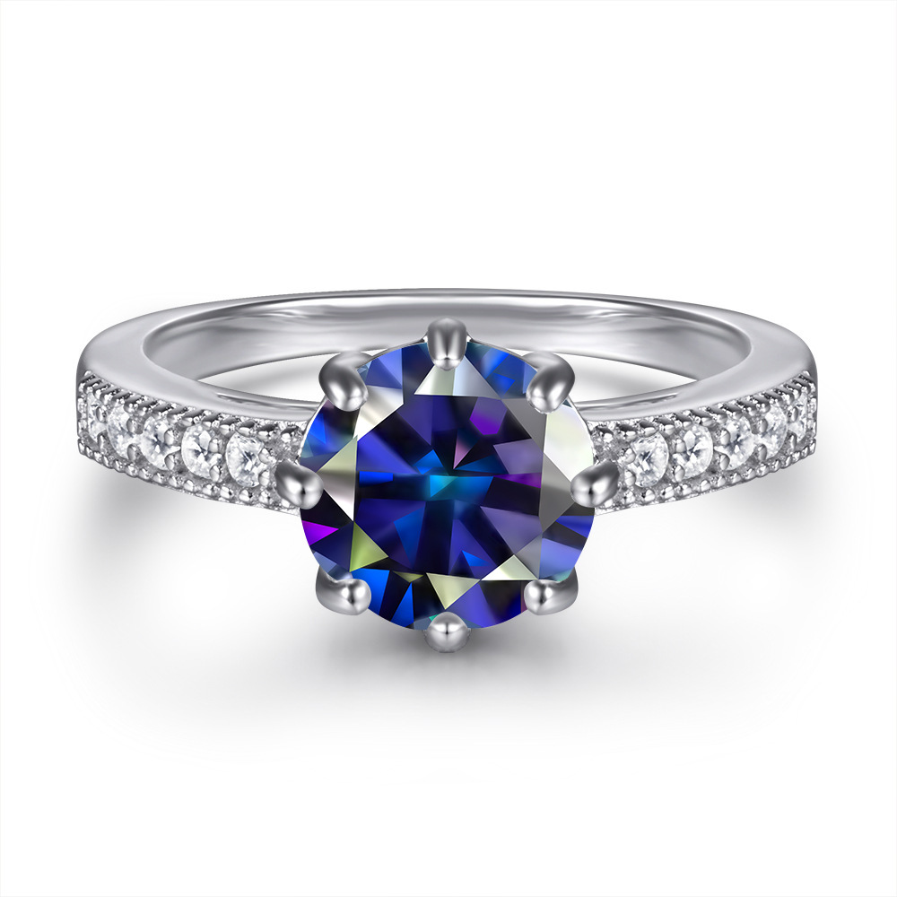 Fashion s925 anillo de plata esterlina diseñado por mujeres, anillo de plata redondo de color, anillo de piedra de moissanita no se desvanece