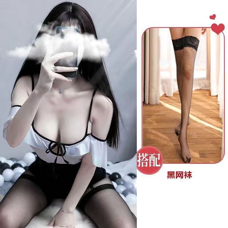 Sexy más tamaño pijamas bellyband traje de mucama lencería sexy uniforme seductor papel backless Chubby Girl nightdress coqueta