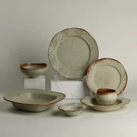 Ceramic tableware set "Lotus Field", rustic speckled glaze, soup/plates/bowls