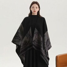 银杏叶文艺复古斗篷披风女秋冬季旅游保暖围巾双面针织外搭批发