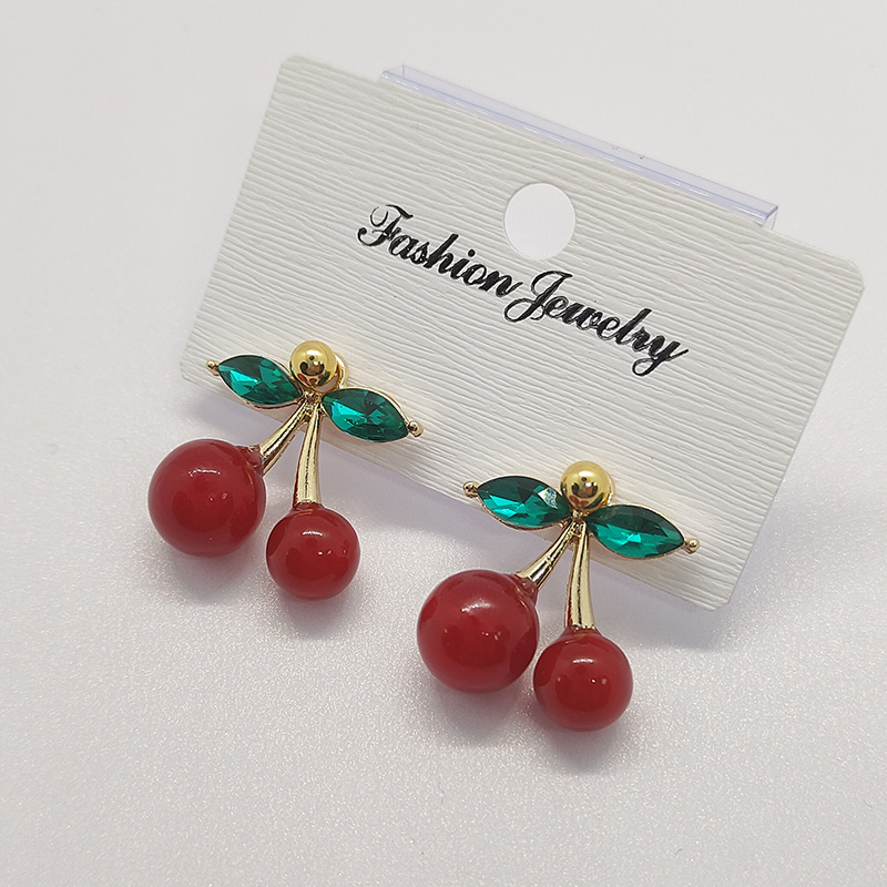 Aretes de cereza roja para mujer – colgante exquisito, fruta de imitación versátil, nuevo estilo