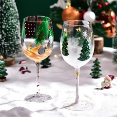 クリエイティブ人工手描き彩色クリスマスワイングラス家庭用パーティーガラス杯クリスマスプレゼント雰囲気高足カップ