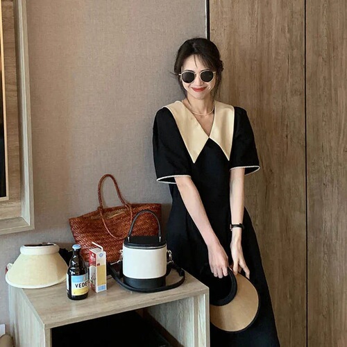Plus-size women's French V-neck summer dress, high-end, slimming, long dress for 200 lbs