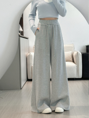 浅灰色运动裤女2025秋季新款卫裤高腰显瘦宽松垂感直筒休闲阔腿裤