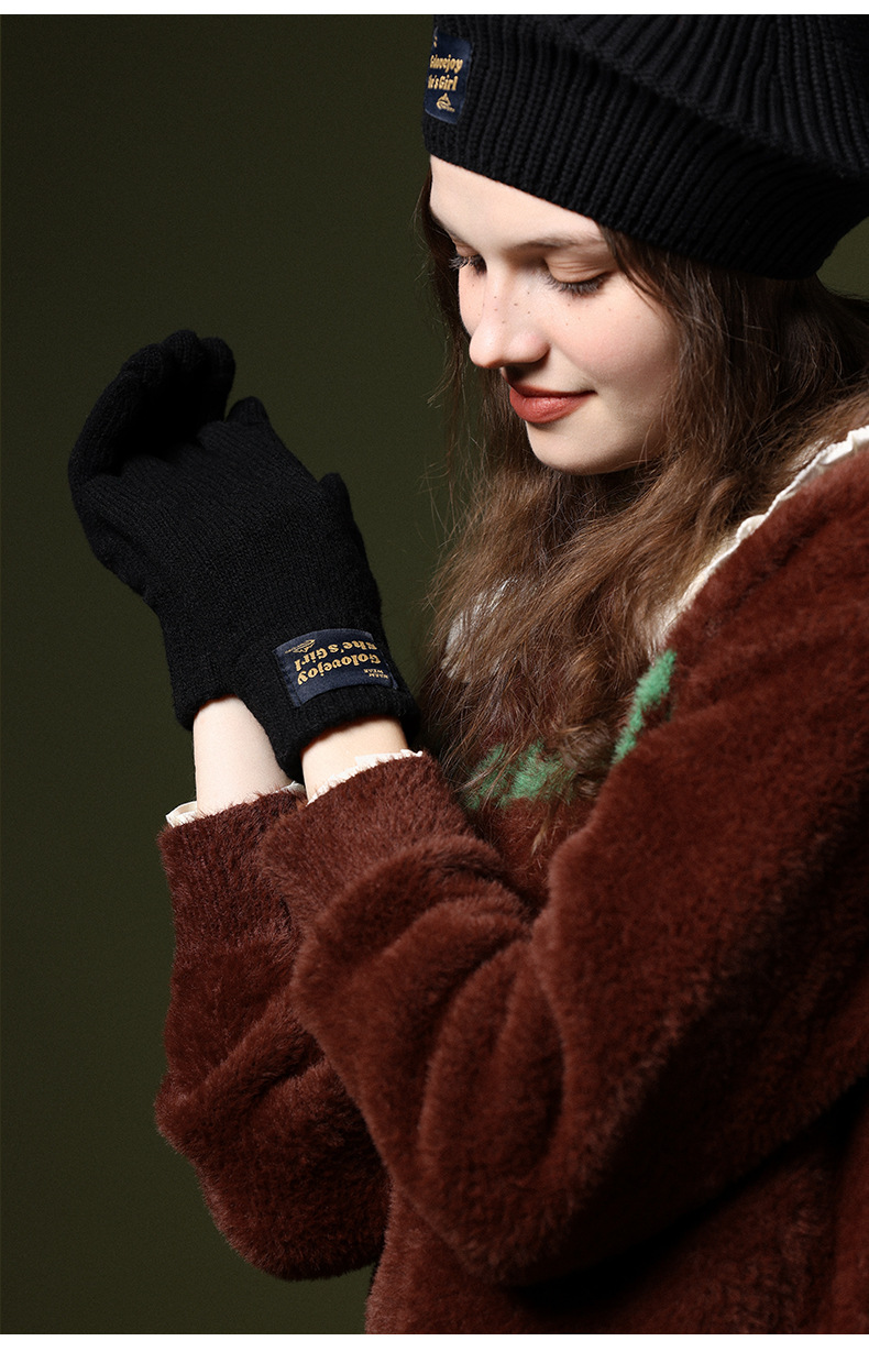 Knitted Wool Gloves For Women Windproof Thermal Fleece Lined_voghion.com