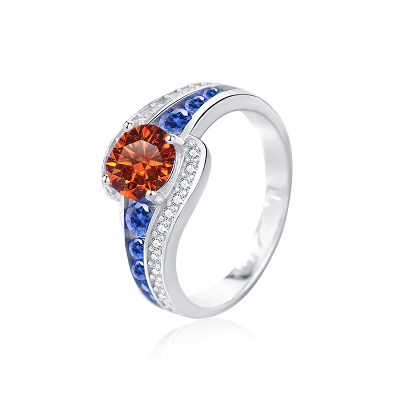 Anillo de diamante de Mosan mujer s925 plata esterlina cruzada joyería de lujo ligera europea y americana anillo de zircón azul incrustado