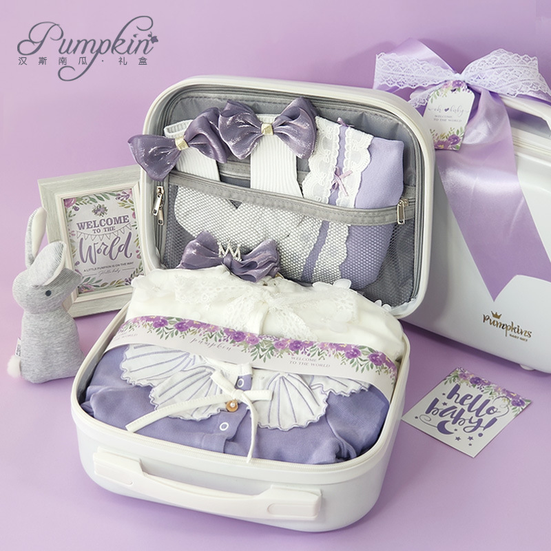 Baby Gift Box Handbag Gift Box for Girls Little Princess Cotton Purple Spring and Summer Newborn Full Moon Gift