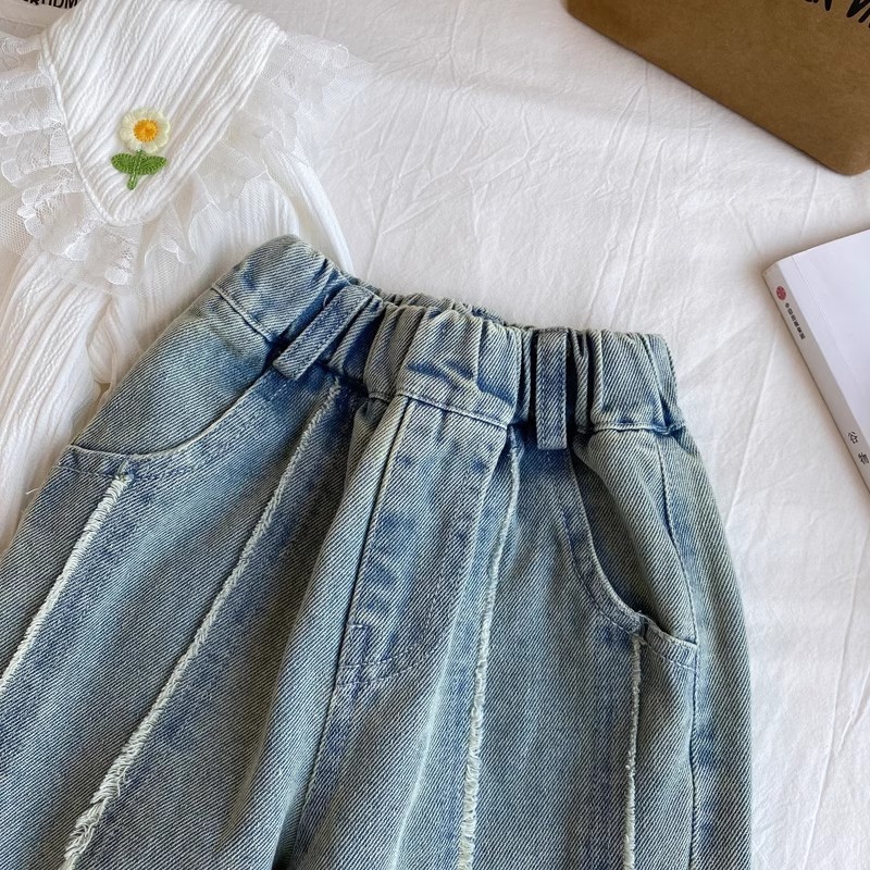 新款男女童裤子春季时尚直筒牛仔裤宝宝洋气阔腿裤春秋小童长耐用|undefined