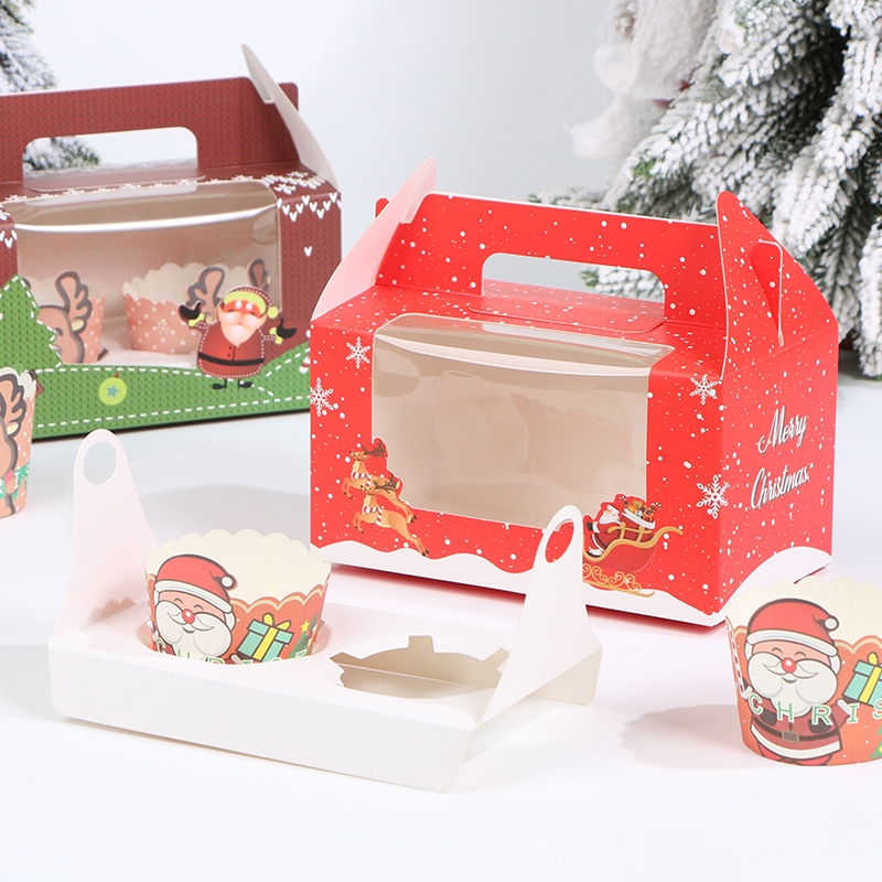 Venta directa de Navidad taza de papel pastel caja de embalaje de una fruta caja de embalaje portátil taza de Navidad caja de la torta al por mayor