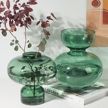 绿色玻璃花盆葫芦花瓶北欧风格创意简约设计摆件客厅样板间插花