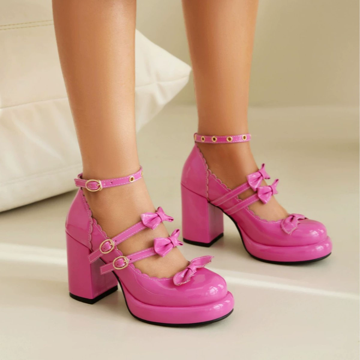 Внешняя торговля Весенняя мода на толстую подошвую застежку размер размер сплошной цвет светлый лук обувь женская