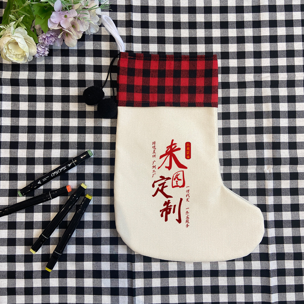 Personalizado con algodón de hortenida calcetines de Navidad calcetines de tela cuadrada a lo largo de bolsas decorativas de árbol de Navidad xqds0436a