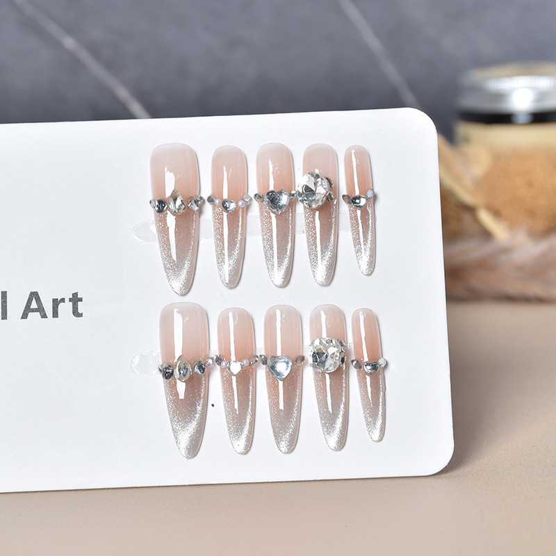 Ojos de gato desnudos largos con uñas finas para perros 4.0 largos puros hechos a mano de alta sensación de manicura de uñas falsas productos terminados