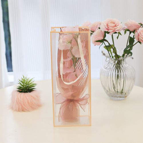 Holiday Goddess Day transparent single handle tote bag border single bouquet small bouquet gift bag red wine gift bag