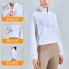 Outdoor cooling sunscreen quick-drying lightweight yoga jacket casual yoga clothes stand collar anti-slip zipper sports long-sleeved women