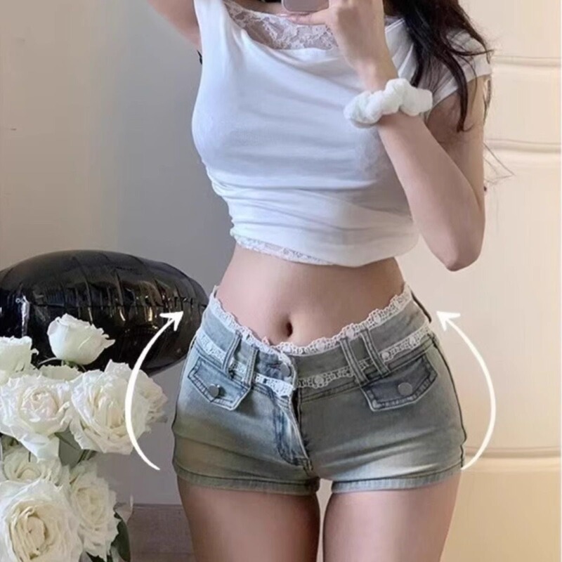 French Splicing Hip-Enhancing Silk Lace Denim Shorts for Women Spring New Low-Waist Tight-Fitting Slimming Versatile Jeans French Splicing Hip-Enhancing Silk Lace Denim Shorts for Women Spring New Low-Waist Tight-Fitting Slimming Versatile Jeans