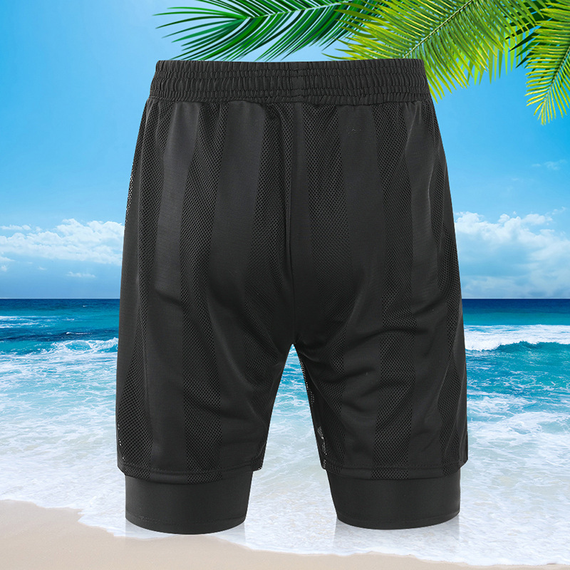 Trajes de baño de primavera 2025 al por mayor para hombre, anti-embarrassment, de doble capa, sueltos, de playa, de cinco puntos.