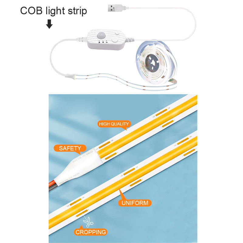 跨境电商USB 5V人体感应COB灯带智能LED灯条衣柜橱柜人体感应灯带|undefined