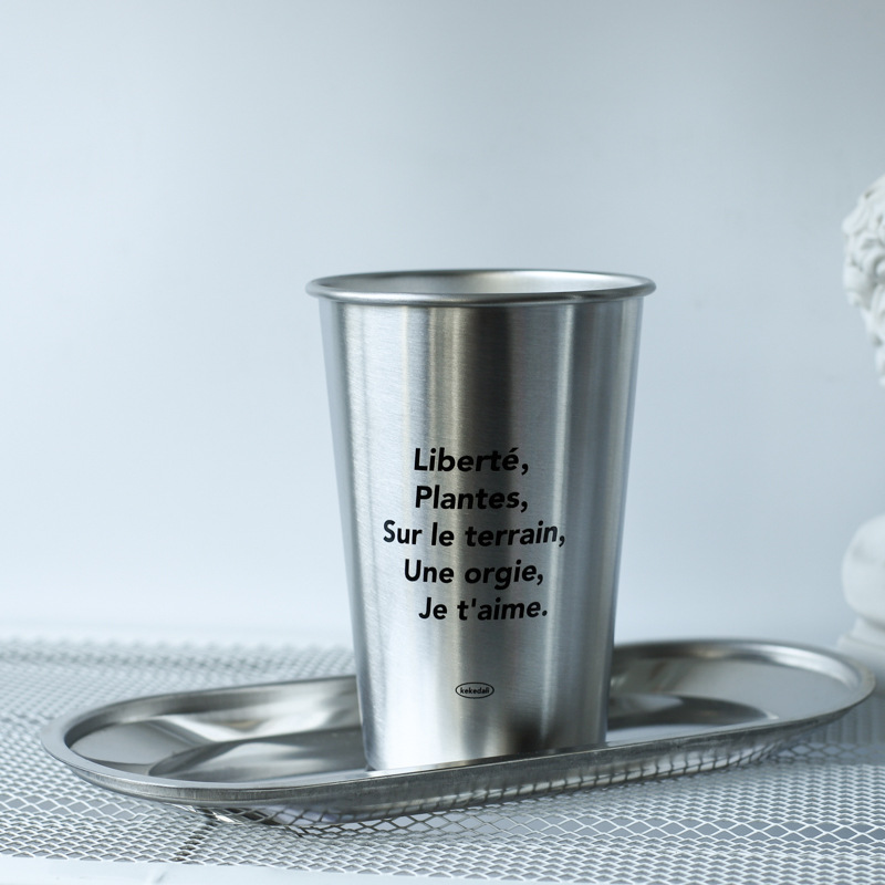 Corea del Sur ins estilo simple 304 taza de acero inoxidable al aire libre camping apilable taza de café industrial estilo pareja taza