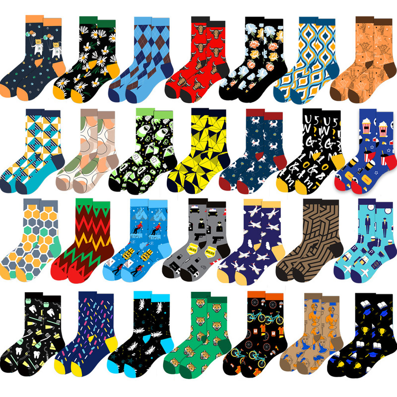 Original Autumn New Amazon Geometric Trendy Socks Animal Socks Creative Men's Socks Police Mid-Calf Socks Flower Women's Socks
