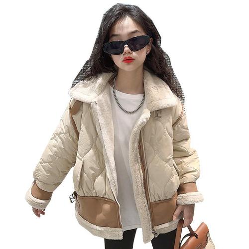 Children's Patchwork Cotton Jacket  Autumn/Winter New Fashionable Medium/Large Size Fur-Lined Cashmere Cotton-Padded Coat