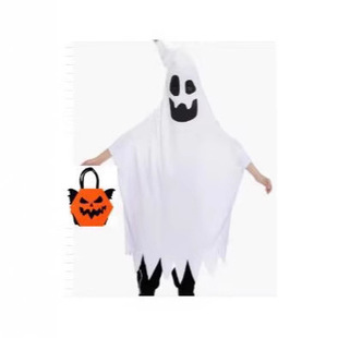 2025 Cross-Border New Halloween Ghost Face Pullover Cloak Player Costume White Ghost Costume