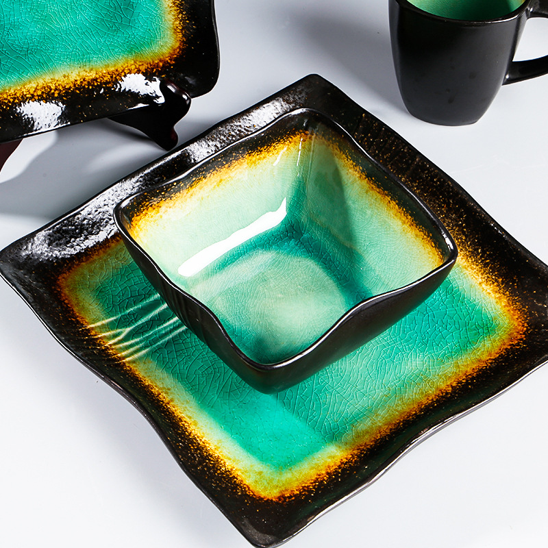 Simple creativo vajilla de cerámica suministro directo de fábrica patrón de hoja de loto fresco hogar plato desayuno ensalada plato sopa taza de agua