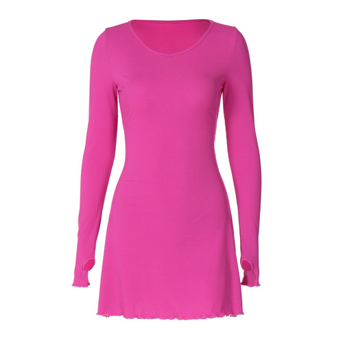 European and American style women's clothing autumn and winter fashionable simple solid color back strap waist dress