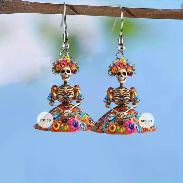 Cross-Border Mexican Cinco De Mayo Earrings Day of the Dead Sugar Skull 2D Acrylic Fashion Design Earrings Wholesale