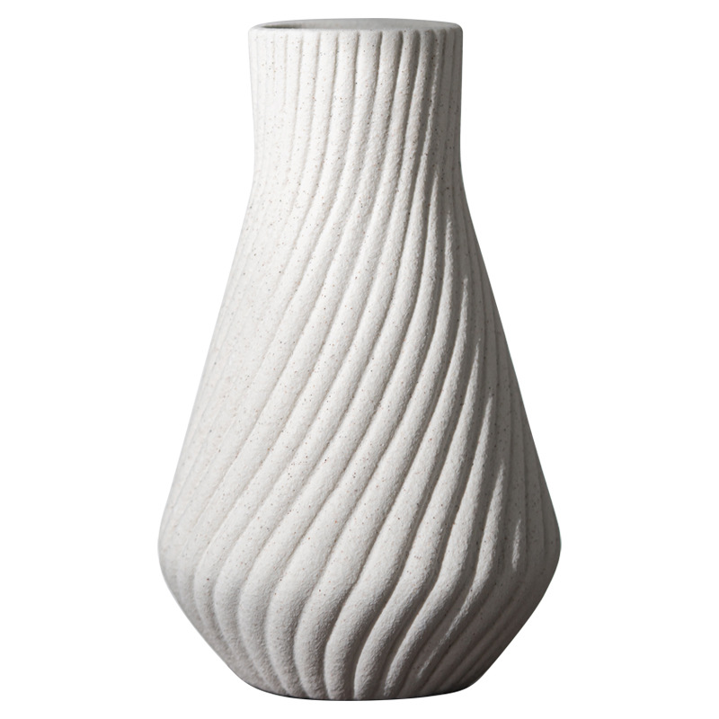 Moderno jarrón de cerámica con borde biselado y diseño simple, con un toque de alta gama, sin esmaltar, para arreglos florales, decoración del hogar y escritorio, venta al por mayor transfronteriza.