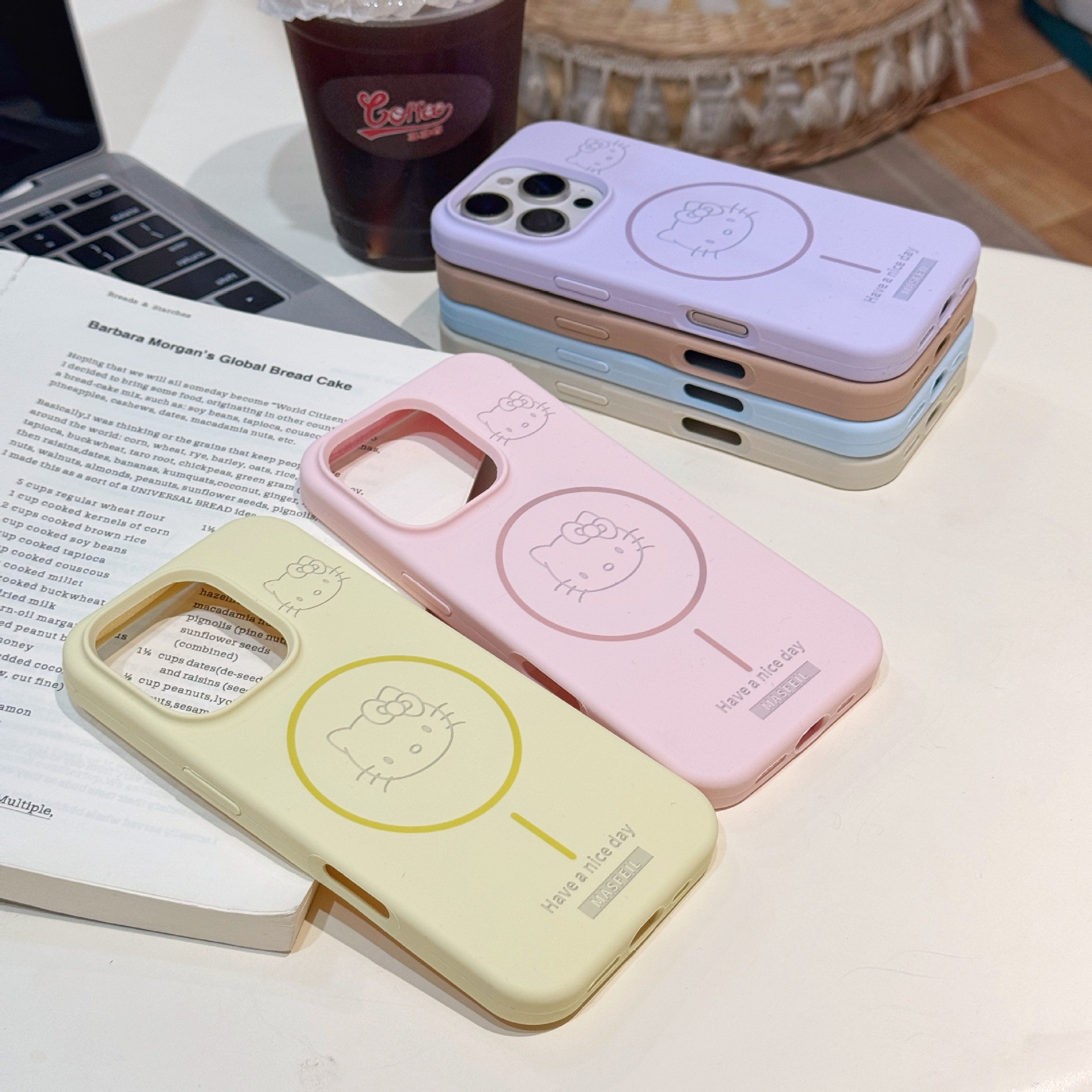 Aplicable iPhone16ProMax caja de teléfono móvil de succión magnética de gato de gatito líquido Apple 15P caja de teléfono de gran agujero de círculo fino