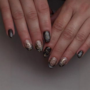 Gilt Cat Eye French Wearable Nails Sparkling Glossy Star and Moon Pattern Manicure 30 Pieces Fake Nails Cross-Border Manicure
