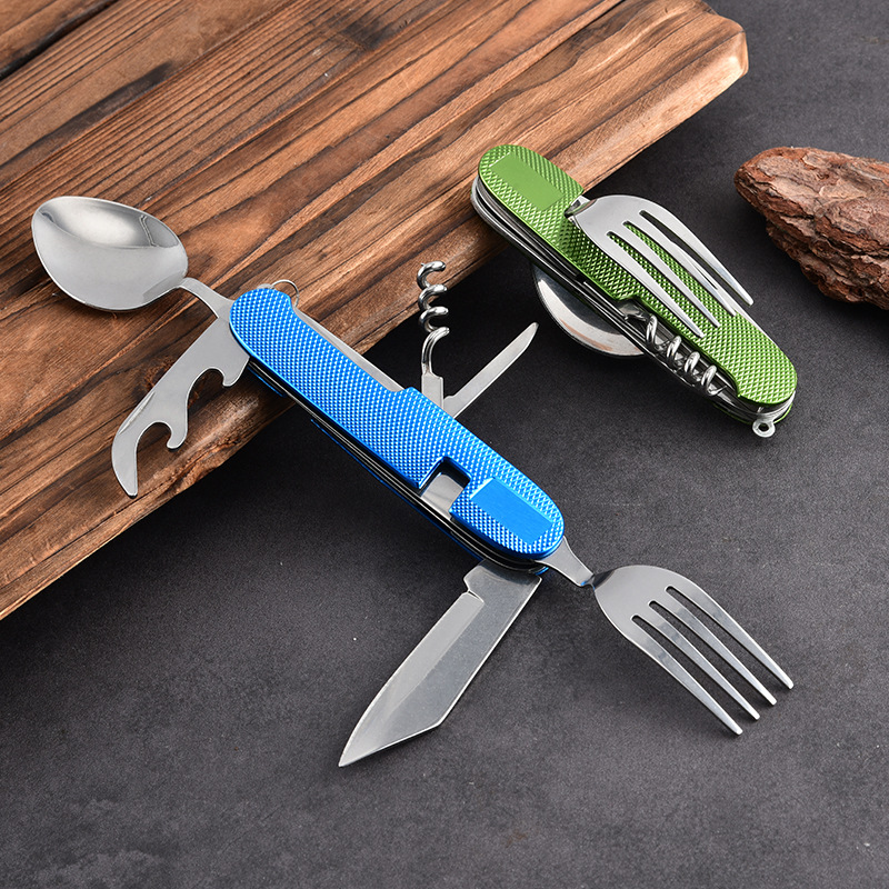 Mini Foldable Detachable Combination Outdoor Hiking and Travel Cutlery Set with Aluminum Handle, Gift Fruit Knife, Outdoor Knife
