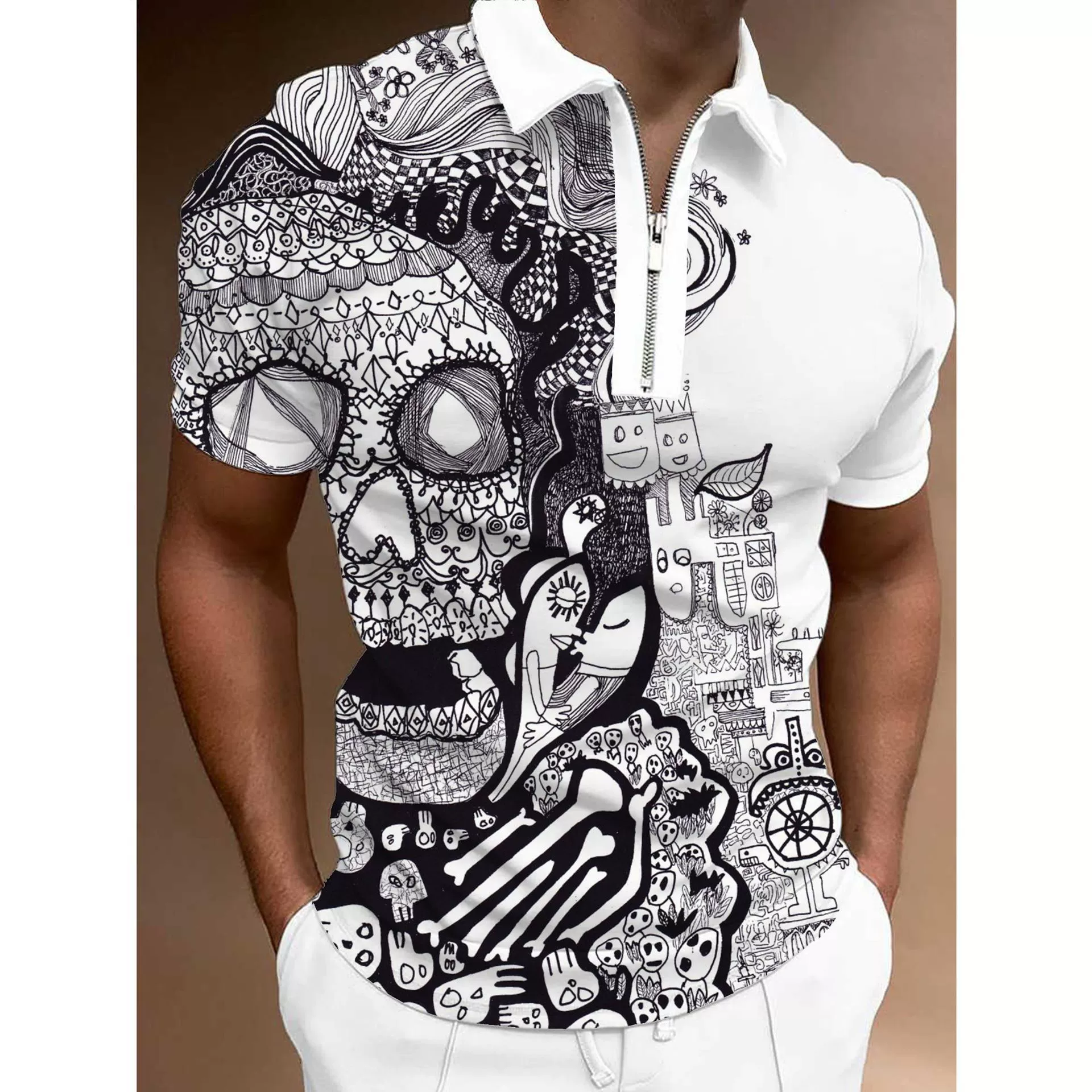 Летняя новая мужская 3D поло с отложным воротником, короткий рукав, пуловер, повседневная, кросс-бордерная, мужская, красочная, хип-хоп поло