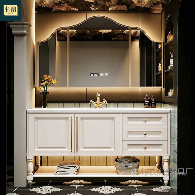 New Style Bathroom French Retro Bathroom Cabinet Oak Washbasin Combination American-Style Washstand Floor-Standing Washbasin