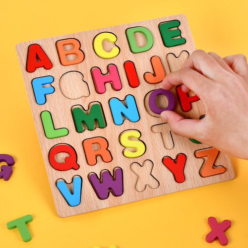 Montessori Children's Alphabet Puzzle Geometric Shape Board Educational Building Blocks Hand Catch Board Inserts Preschool Toys Wholesale