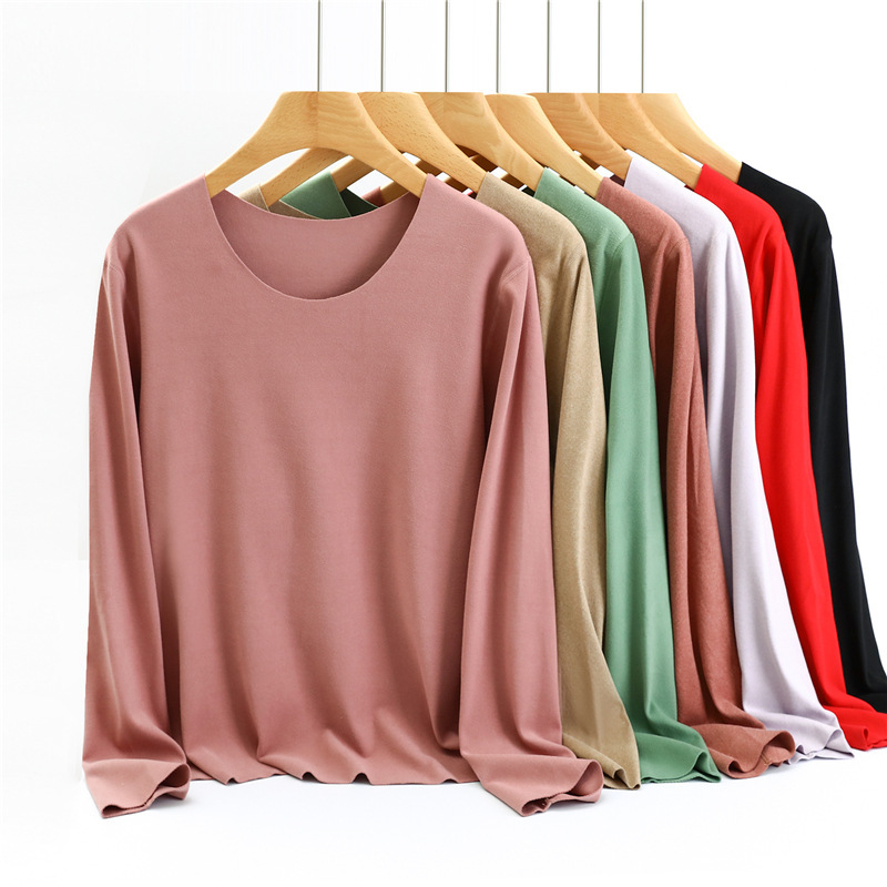 Autumn and winter double-sided velvet seamless bottoming shirt women plus velvet thick heating thermal underwear fat mm200 kg coat autumn clothing