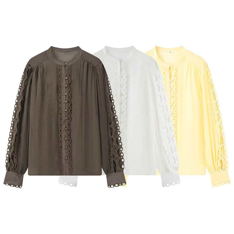 Autumn Women's Decorative Edge New Shirt Tops Cross-Border Street Fashion Lace European and American Cross-Border Supply