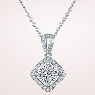 18K gold diamond 10-30 square women's pendant real diamond clavicle necklace color gold chain jewelry