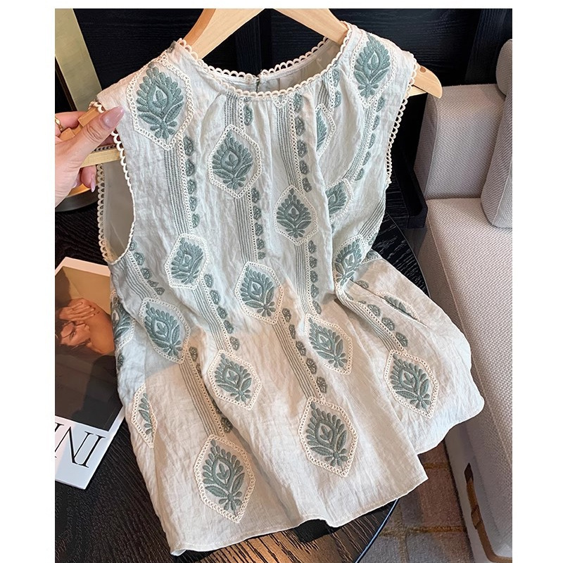 ボヘミアンスタイルのヘビー刺繍ノースリーブトップ女性の夏の新しいデザインニッチレトロ怠惰な気質ベスト|undefined