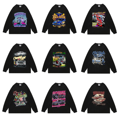 Manufactor On behalf of Autumn Chaopai High Street Europe and America Retro printing racing series T-shirts Socket Long sleeve Sweater men and women