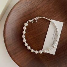 蒂奇S925纯银天然淡水珍珠半镯手链女轻奢小众手工串制珍珠手饰潮