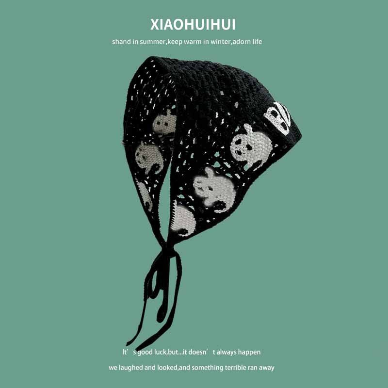 Francia cereza toallas triangulares mujeres primavera y otoño viajes padres-hijos gancho de punto flores hueco pañuelo de arte correa de pelo gorro