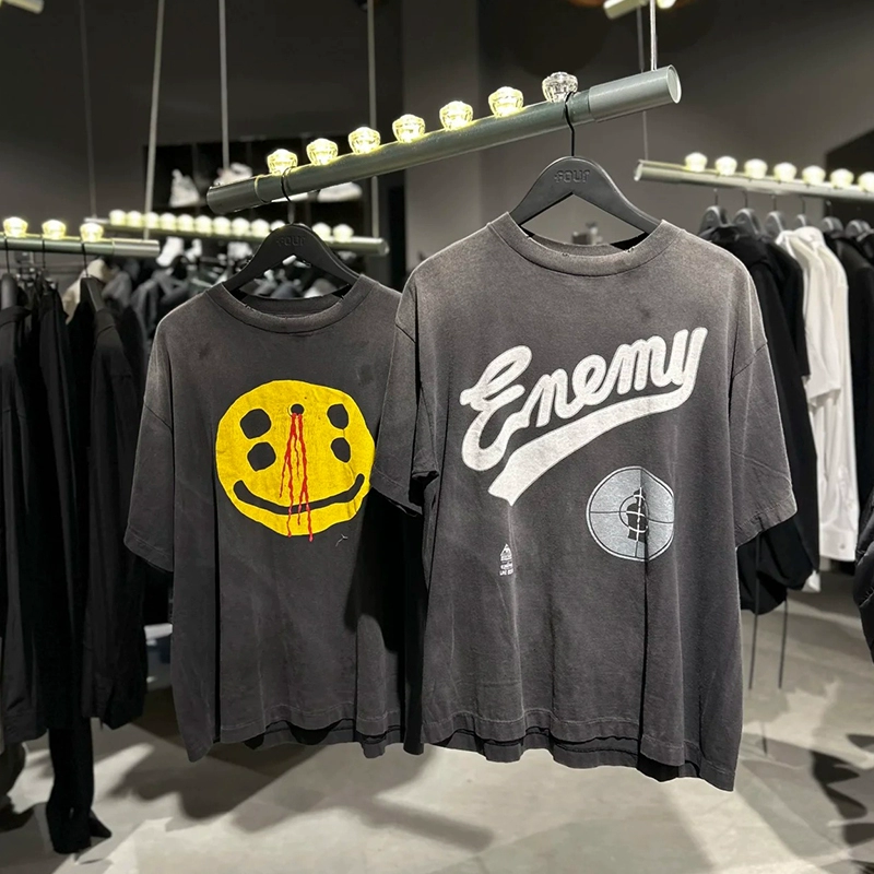 Saint Michael Ride High Street стирается старое vintage ретро свободная летняя футболка с короткими рукавами для мужчин и женщин