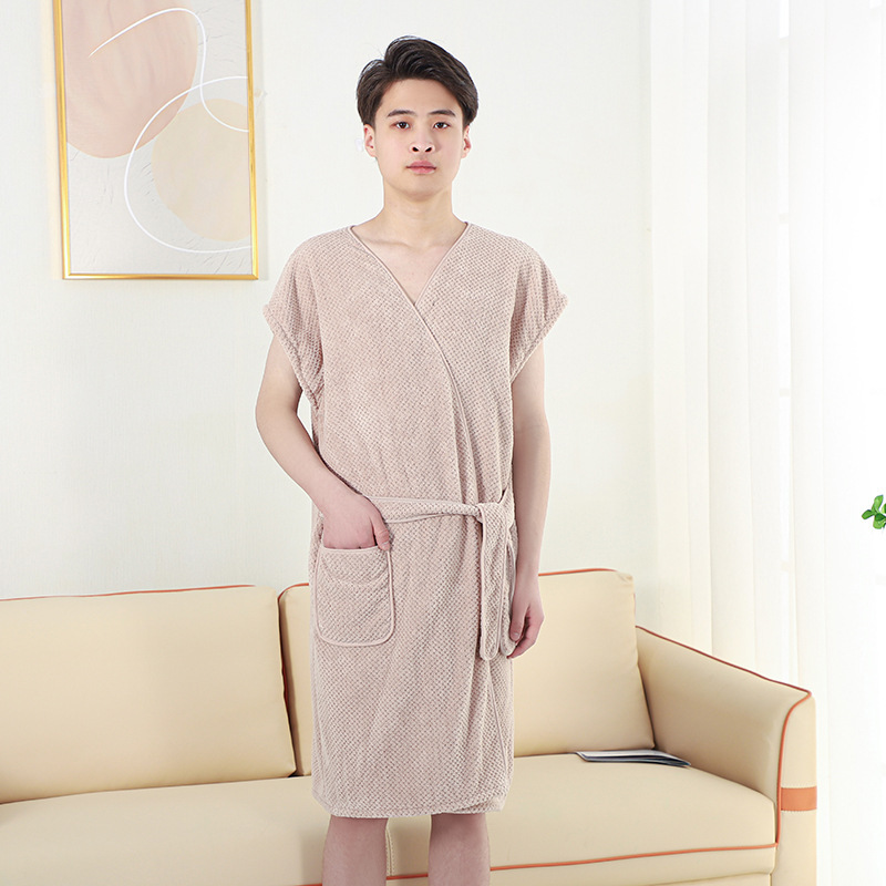 New Men's Wear Pineapple Short-sleeved Bathrobe Women's Quick-drying Bath Towel Coral Thickened Soft Absorbent Short for Home