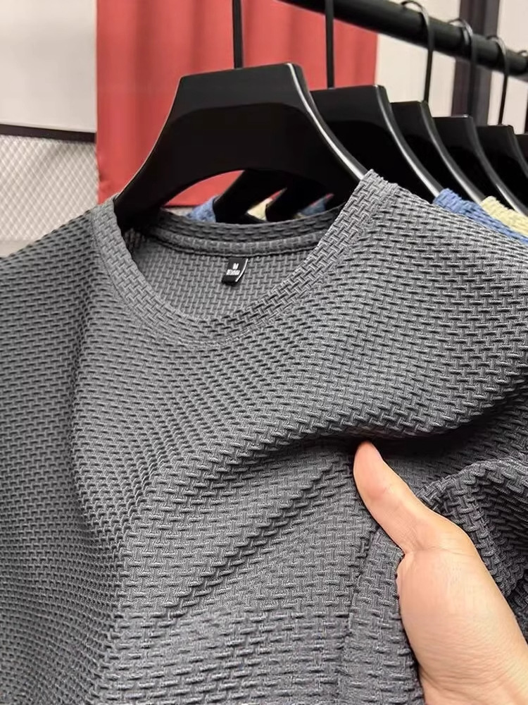 2025 Ice Silk Short-Sleeve T-Shirt for Men, New Summer Style, Solid Color Half-Sleeve Men's Top, Quick-Dry Thin Bamboo Polyester